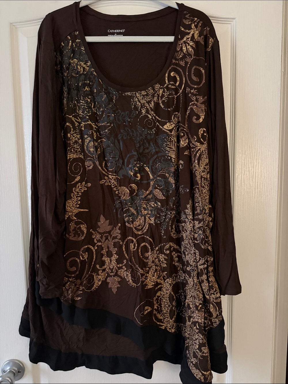 Catherines Brown Tunic with Gold Metallic Scrolls